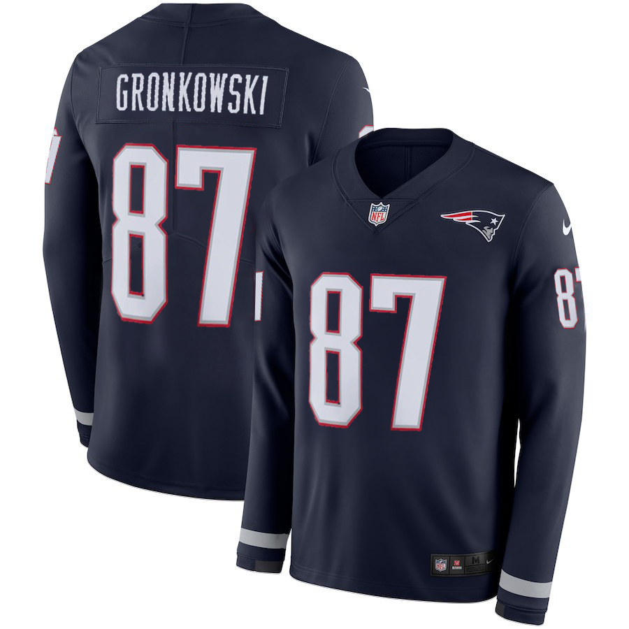 Men New England Patriots #87 Gronkowski blue Limited NFL Nike Therma Long Sleeve Jersey->chicago bears->NFL Jersey
